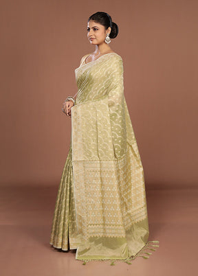 Green Tissue Silk Saree With Blouse Piece