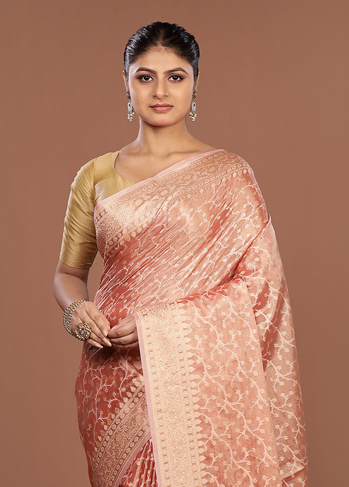 Pink Tissue Silk Saree With Blouse Piece