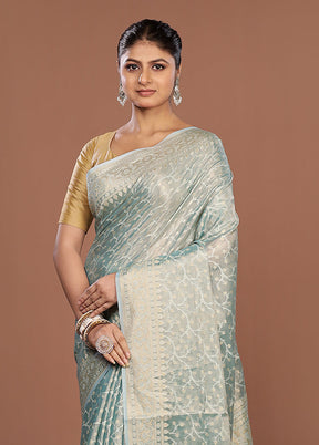 Blue Tissue Silk Saree With Blouse Piece