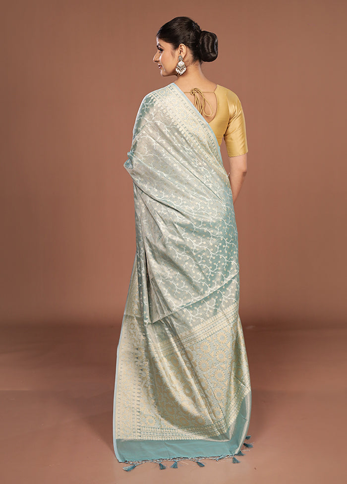 Blue Tissue Silk Saree With Blouse Piece