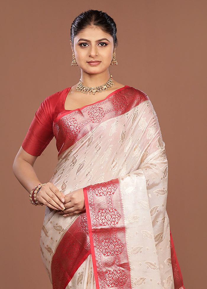 White Dupion Silk Saree With Blouse Piece
