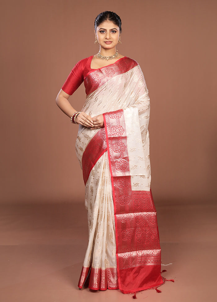 White Dupion Silk Saree With Blouse Piece
