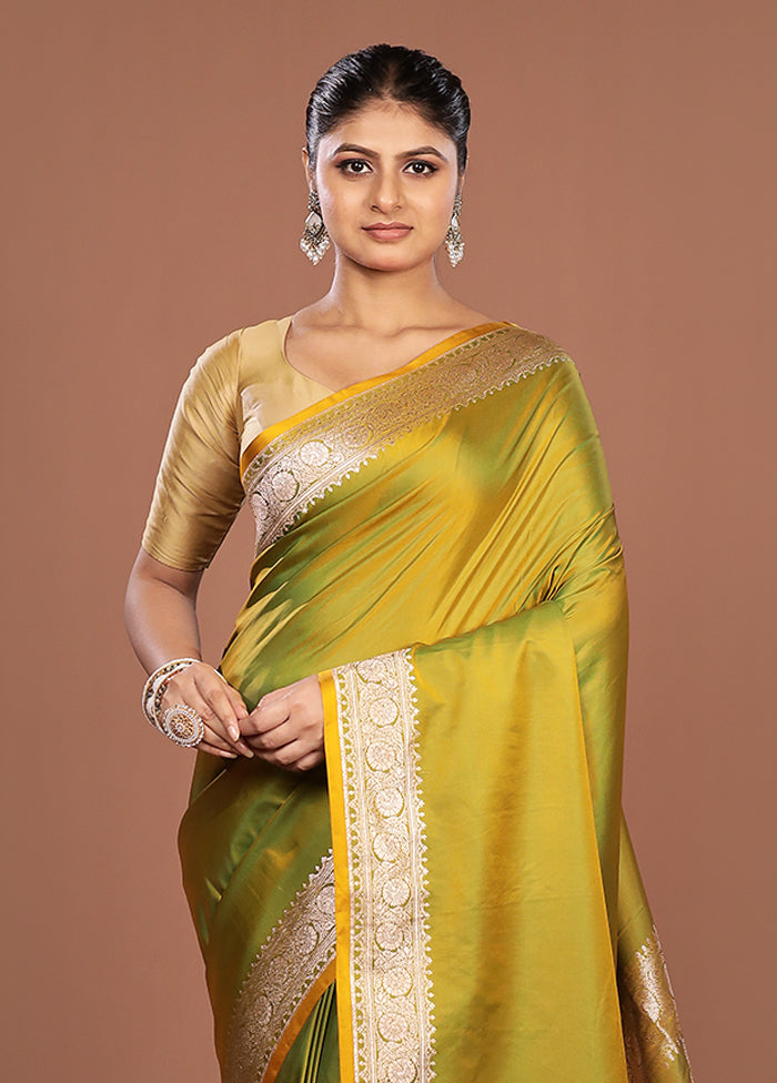 Green Katan Silk Saree With Blouse Piece