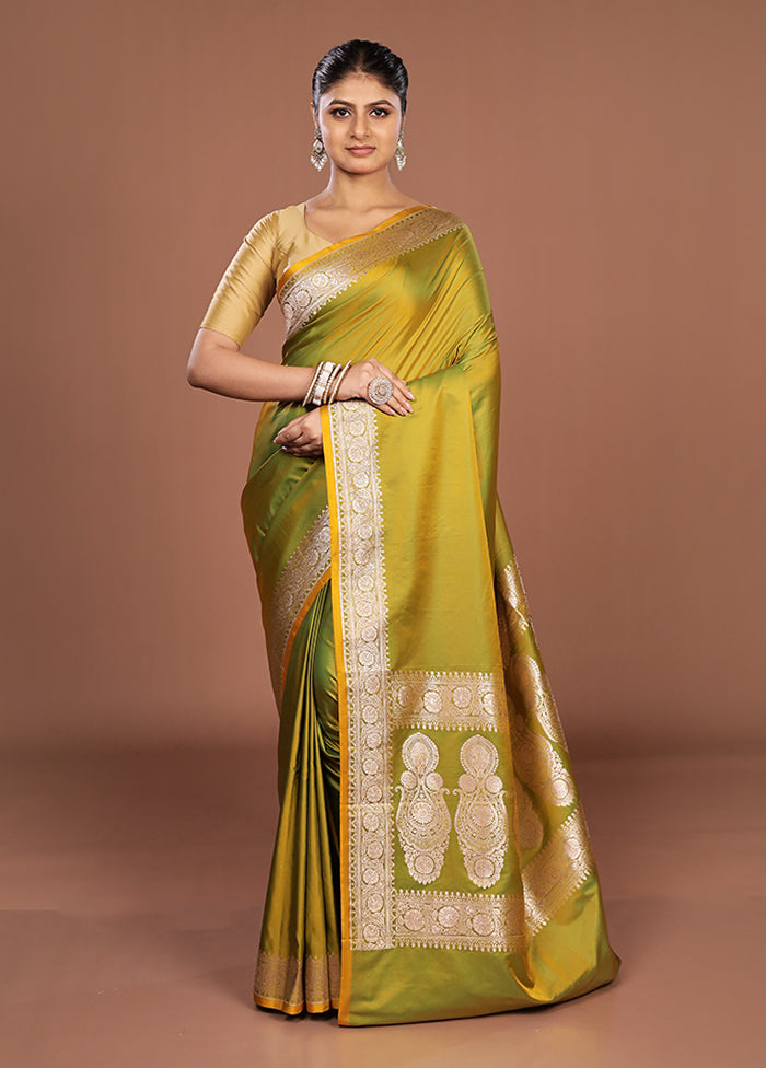 Green Katan Silk Saree With Blouse Piece
