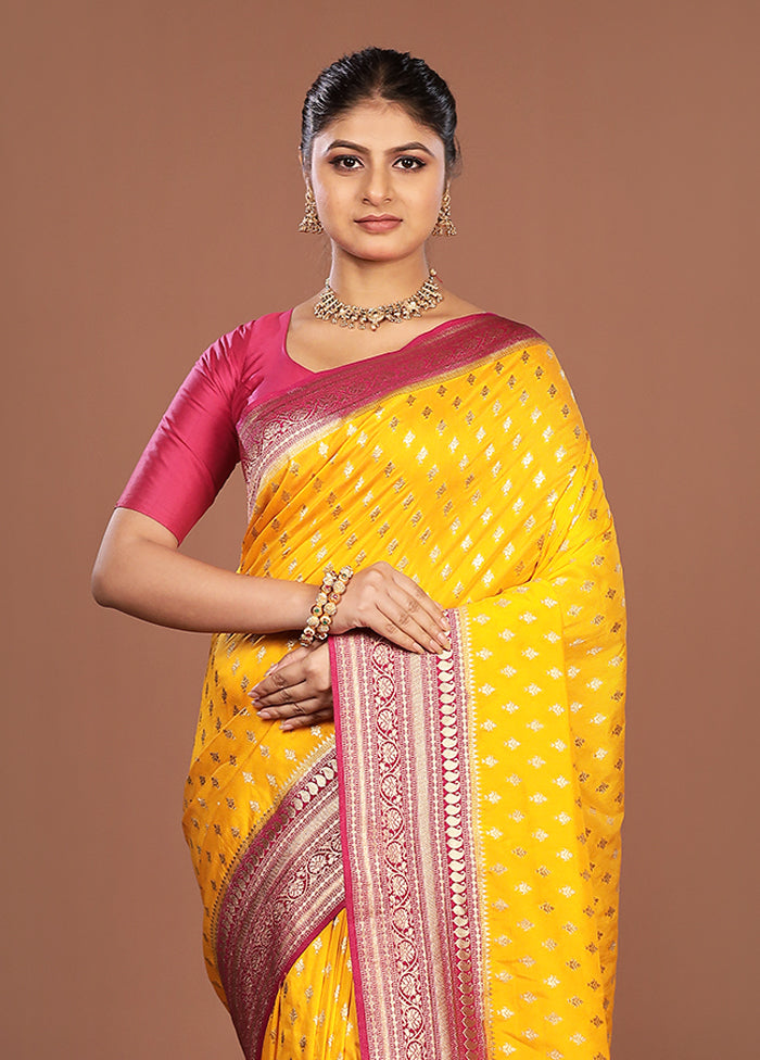 Yellow Dupion Silk Saree With Blouse Piece