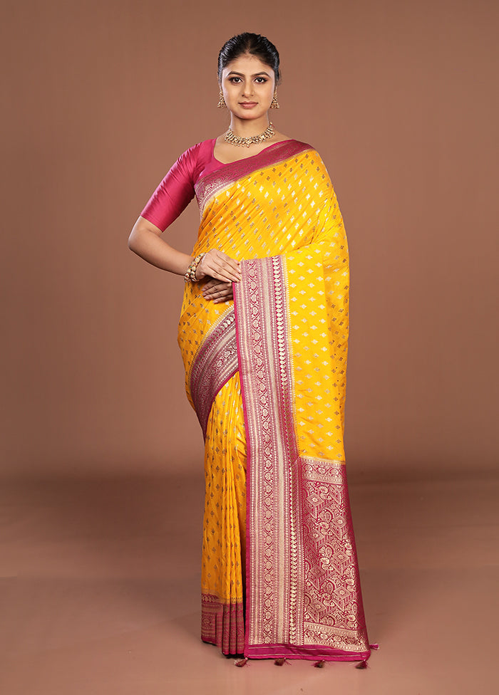 Yellow Dupion Silk Saree With Blouse Piece