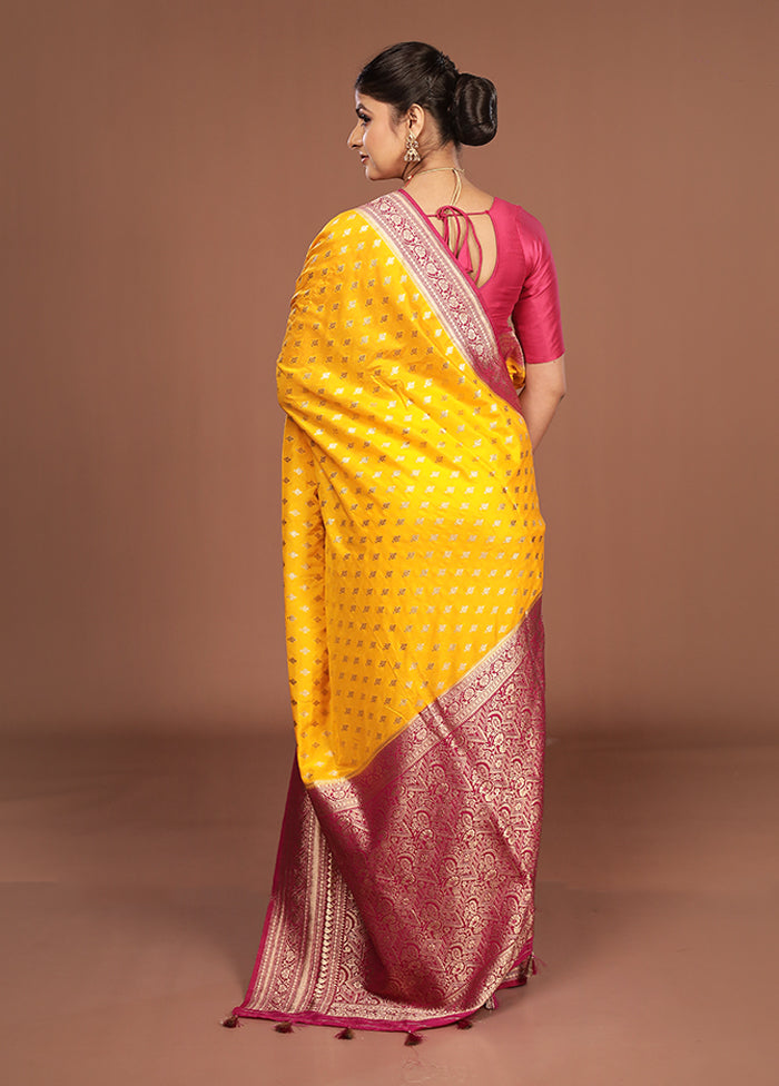 Yellow Dupion Silk Saree With Blouse Piece