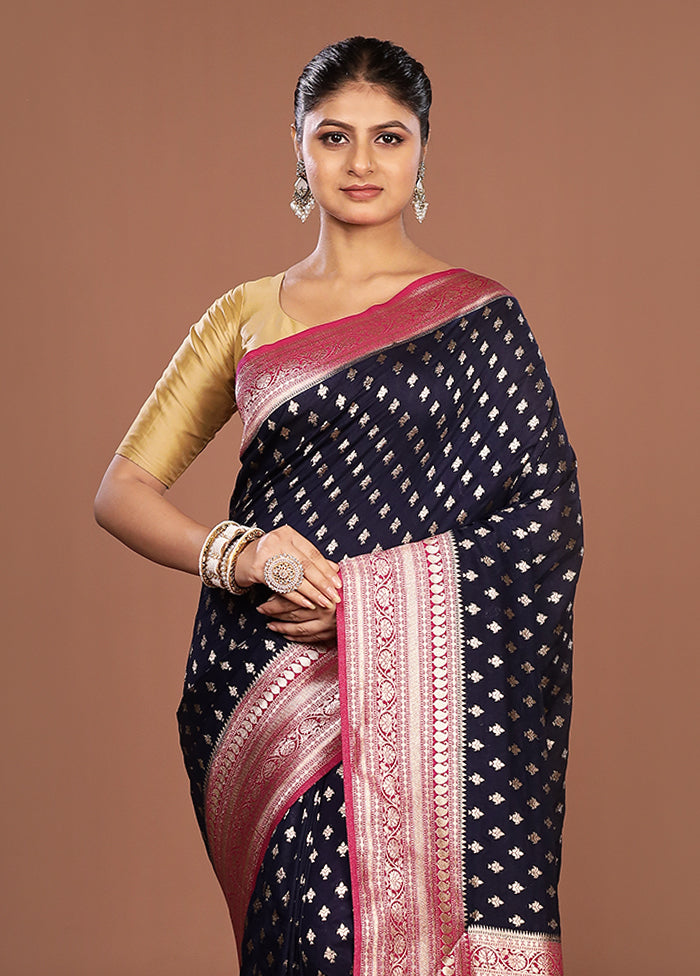 Blue Dupion Silk Saree With Blouse Piece