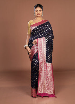 Blue Dupion Silk Saree With Blouse Piece