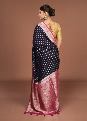 Blue Dupion Silk Saree With Blouse Piece