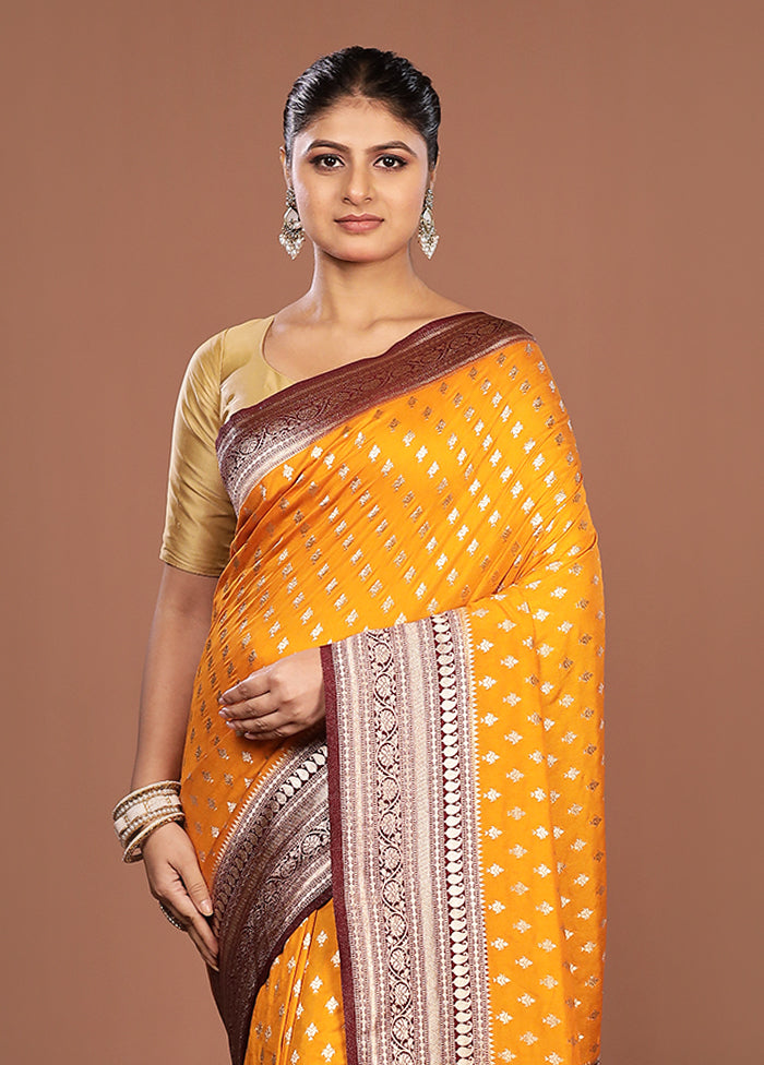 Yellow Dupion Silk Saree With Blouse Piece