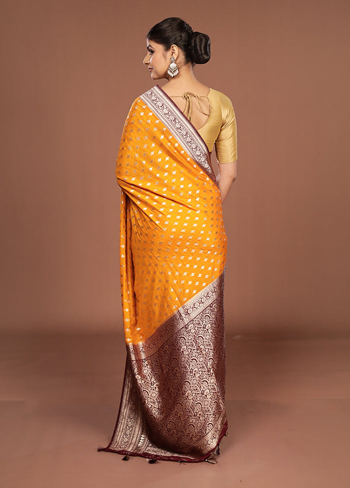 Yellow Dupion Silk Saree With Blouse Piece