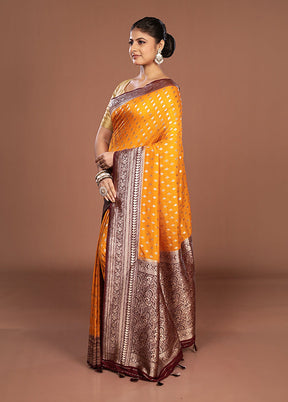Yellow Dupion Silk Saree With Blouse Piece