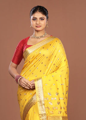 Yellow Assam Silk Saree With Blouse Piece