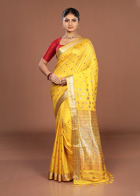 Yellow Assam Silk Saree With Blouse Piece