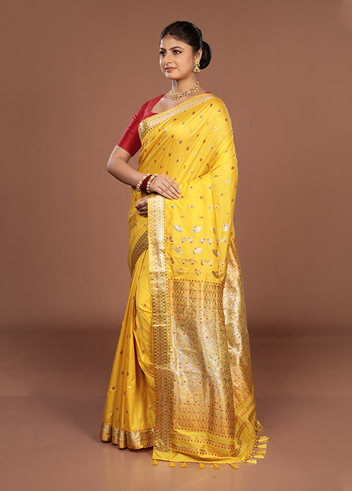Yellow Assam Silk Saree With Blouse Piece