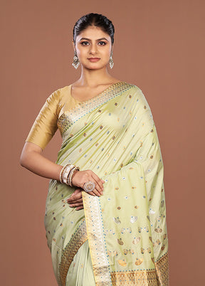 Green Assam Silk Saree With Blouse Piece