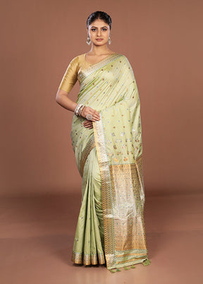 Green Assam Silk Saree With Blouse Piece