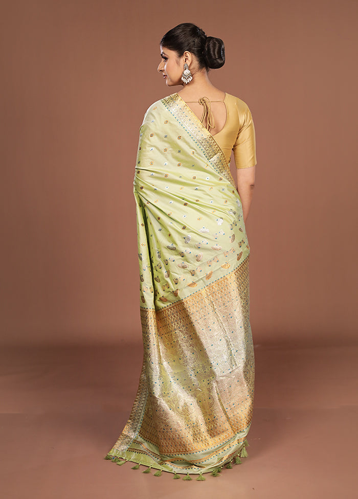 Green Assam Silk Saree With Blouse Piece