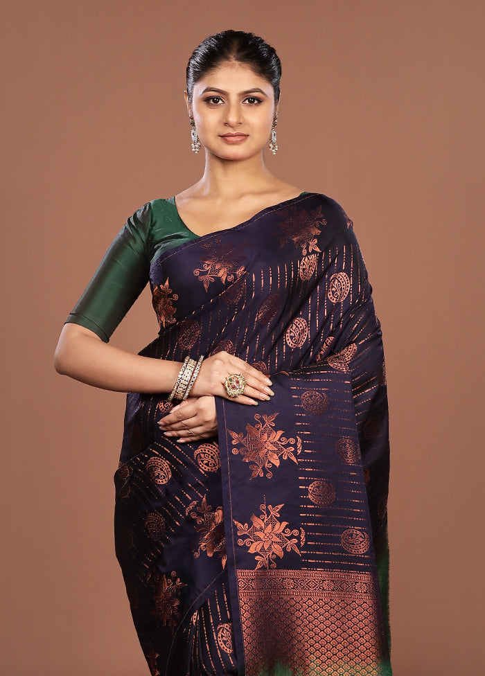 Blue Kanjivaram Silk Saree With Blouse Piece