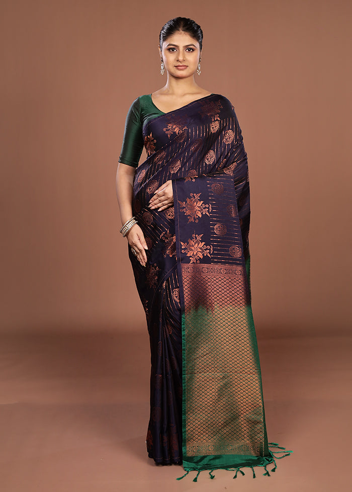 Blue Kanjivaram Silk Saree With Blouse Piece