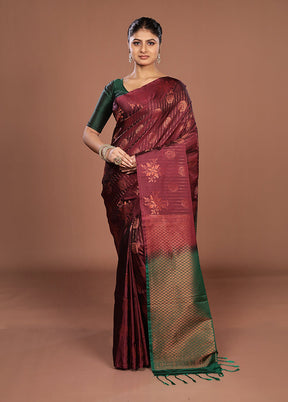 Pink Kanjivaram Silk Saree With Blouse Piece