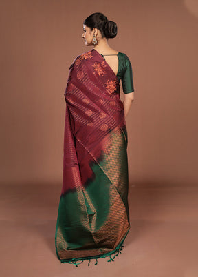 Pink Kanjivaram Silk Saree With Blouse Piece