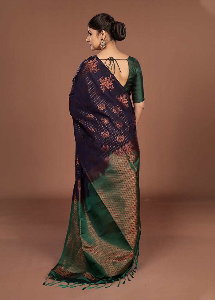 Purple Kanjivaram Silk Saree With Blouse Piece
