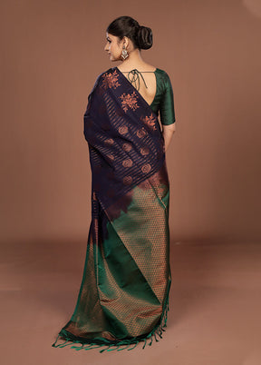 Purple Kanjivaram Silk Saree With Blouse Piece