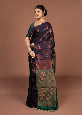 Purple Kanjivaram Silk Saree With Blouse Piece