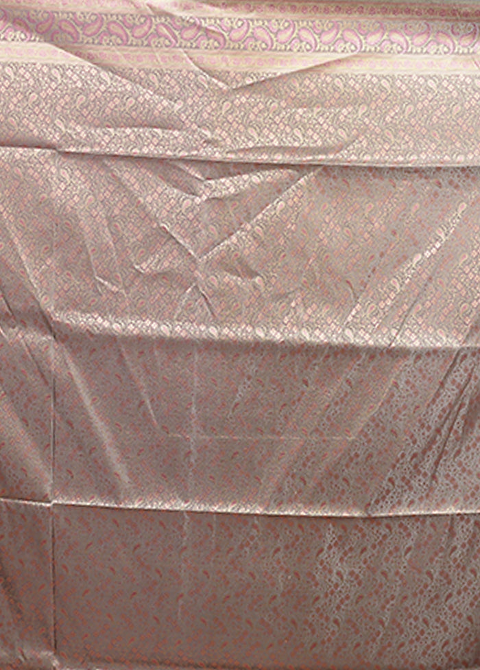 Pink Jamewar Silk Saree With Blouse Piece