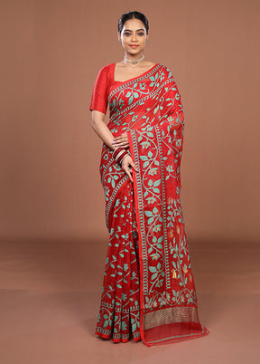 Red Jamdani Cotton Saree Without Blouse Piece