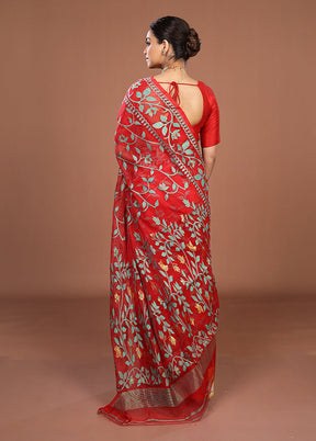 Red Jamdani Cotton Saree Without Blouse Piece