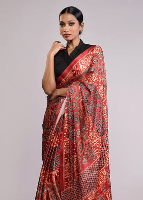 Maroon Printed Silk Saree Without Blouse Piece