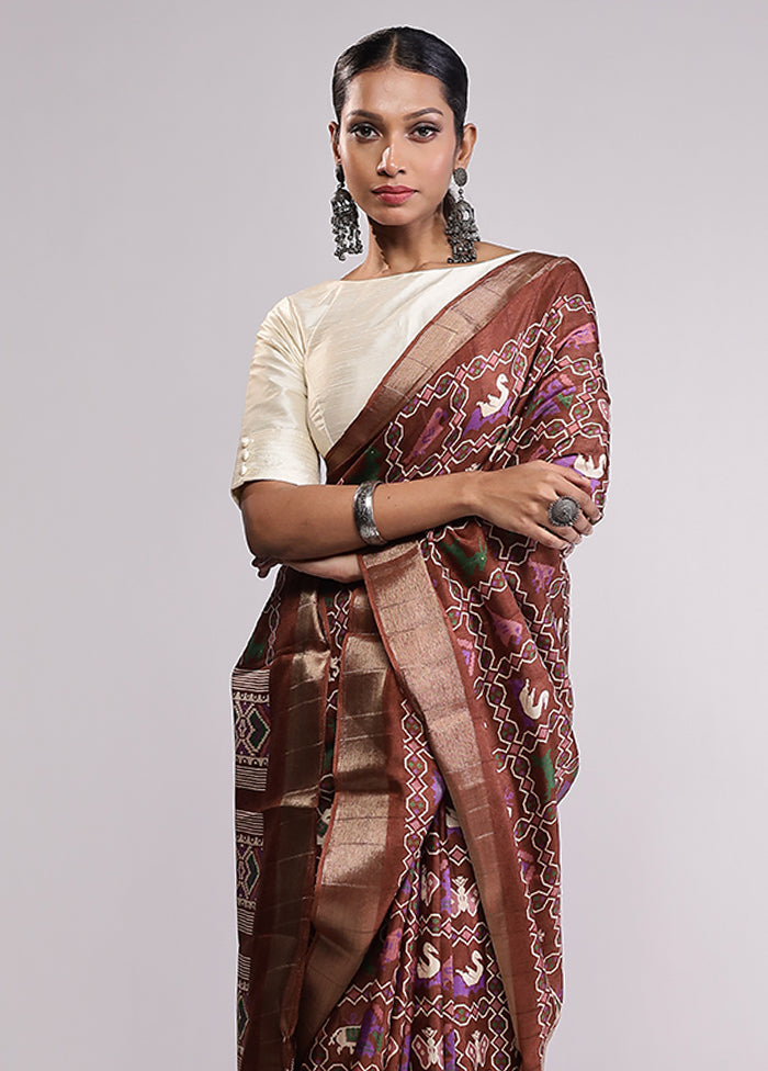 Brown Dupion Silk Saree With Blouse Piece