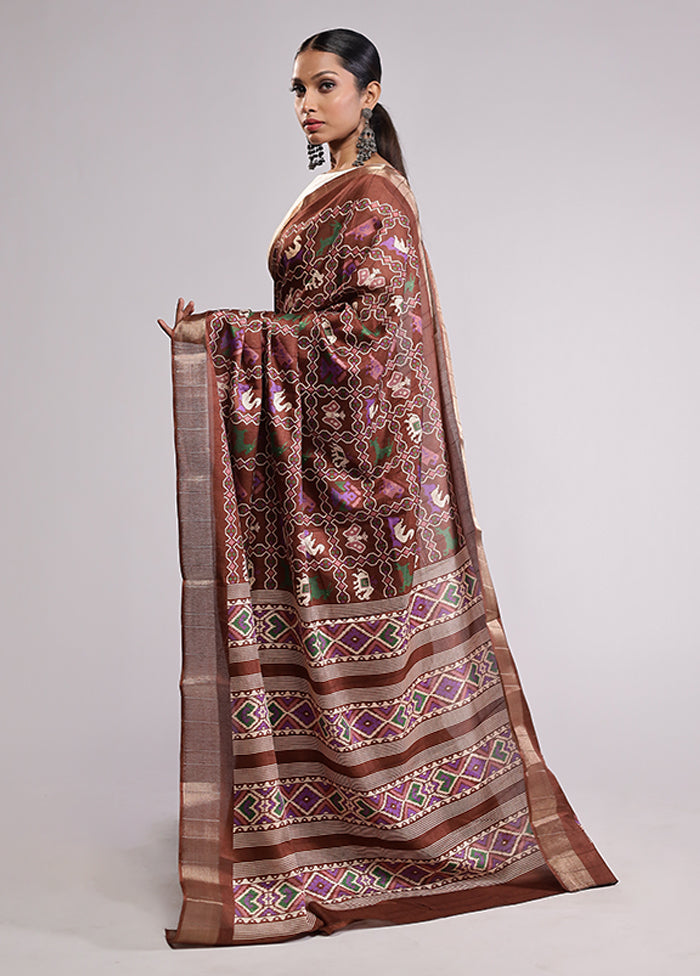Brown Dupion Silk Saree With Blouse Piece