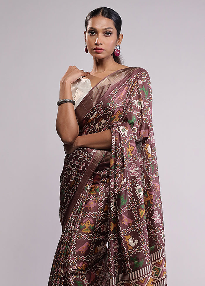 Brown Dupion Silk Saree With Blouse Piece