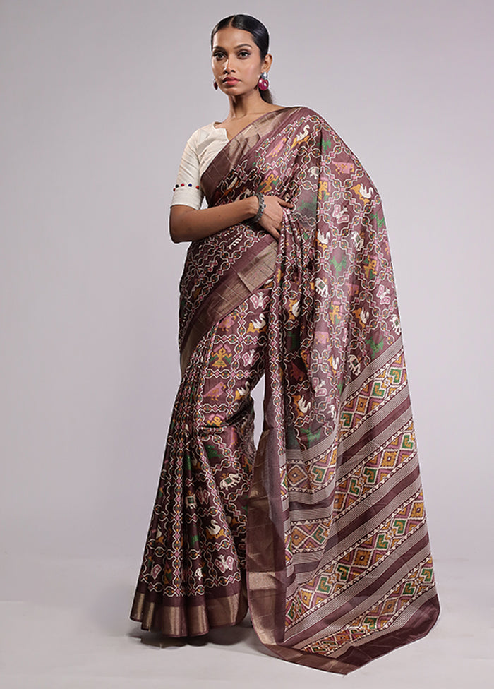 Brown Dupion Silk Saree With Blouse Piece