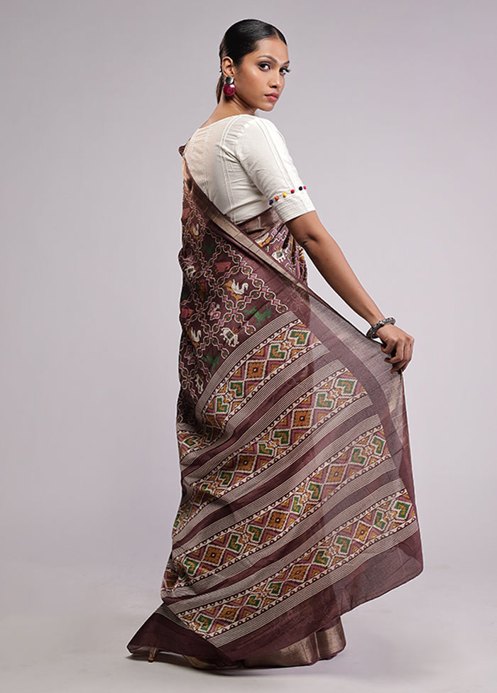 Brown Dupion Silk Saree With Blouse Piece