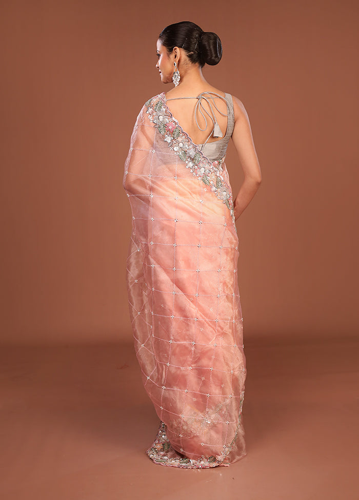 Pink Handloom Tissue Pure Silk Saree With Blouse Piece