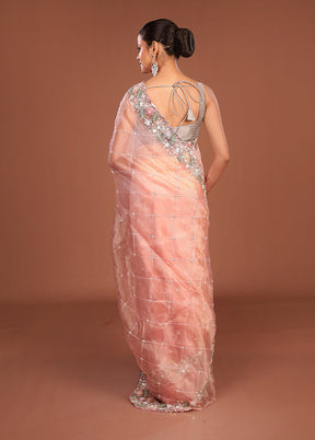 Pink Handloom Tissue Pure Silk Saree With Blouse Piece