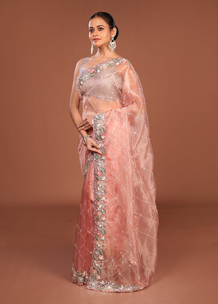 Pink Handloom Tissue Pure Silk Saree With Blouse Piece