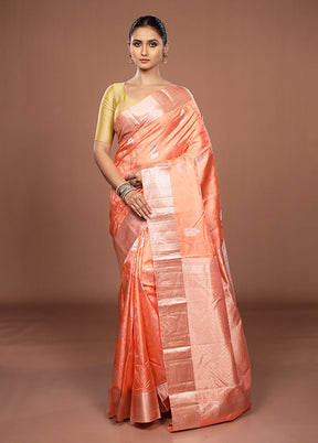 Pink Handloom Kanchipuram Pure Silk Saree With Blouse Piece
