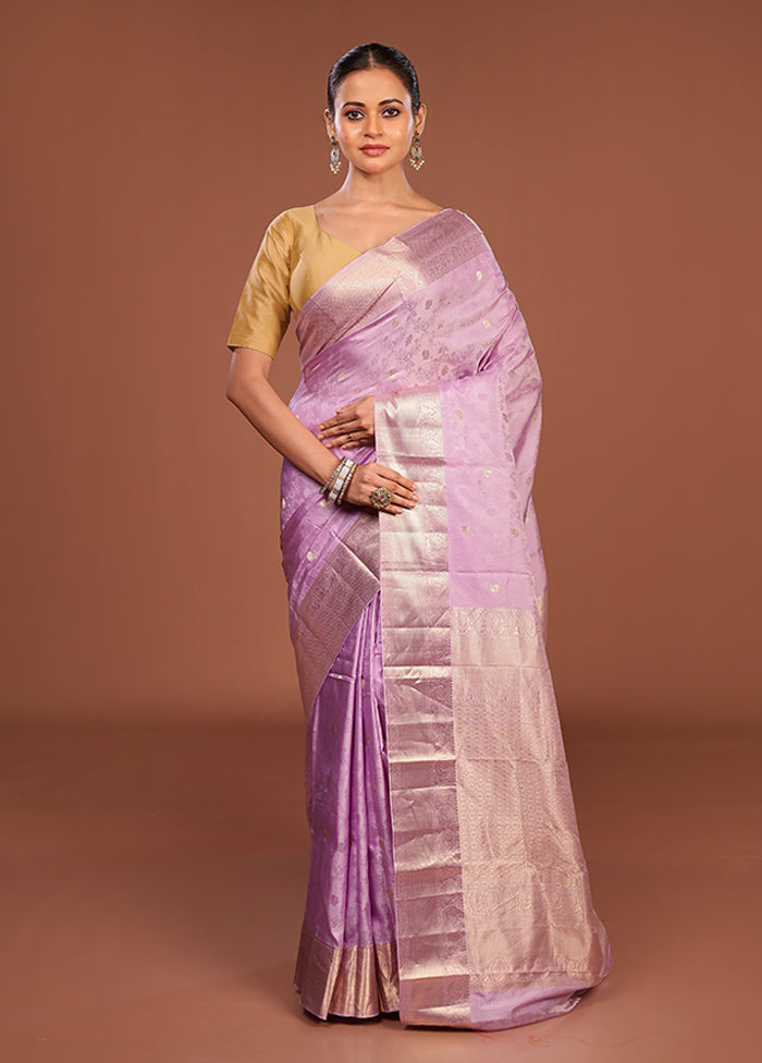 Grey Handloom Kanchipuram Pure Silk Saree With Blouse Piece
