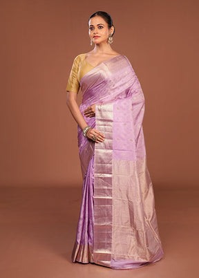Grey Handloom Kanchipuram Pure Silk Saree With Blouse Piece