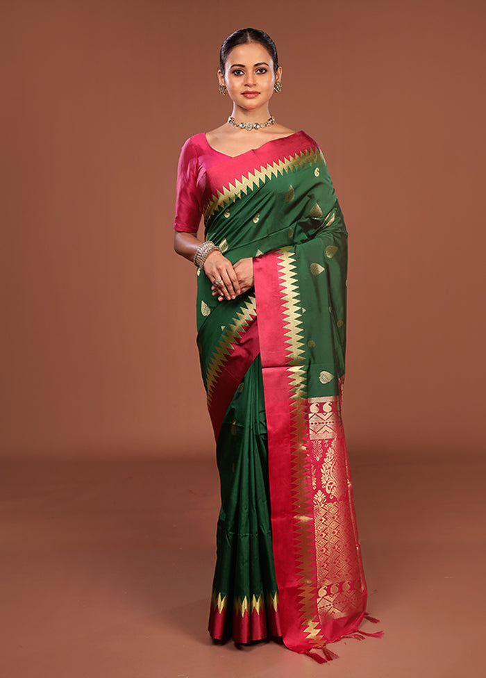Green Kanjivaram Silk Saree With Blouse Piece