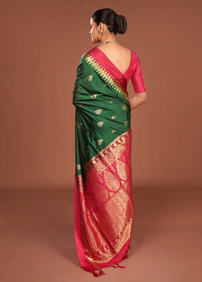 Green Kanjivaram Silk Saree With Blouse Piece