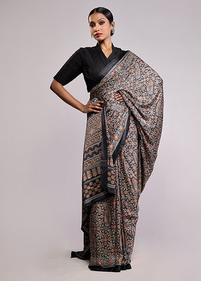 Black Printed Silk Saree Without Blouse Piece