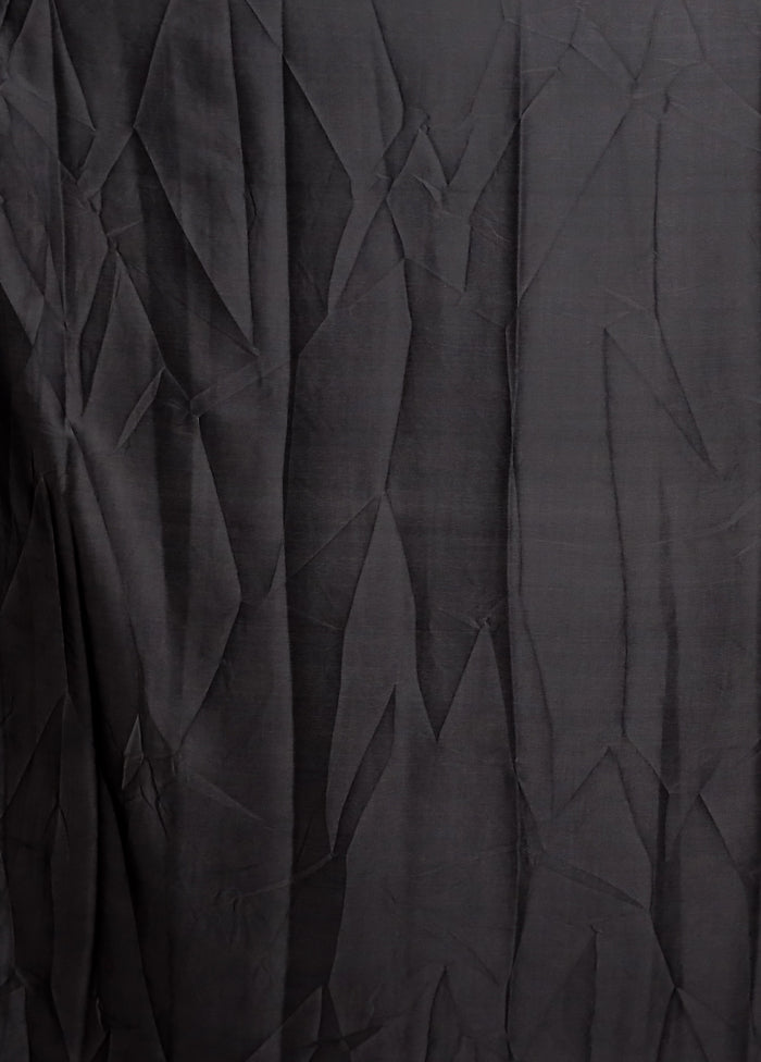 Black Printed Silk Saree Without Blouse Piece