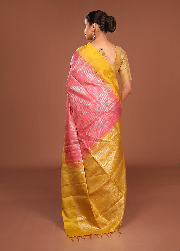 Pink Handloom Kanchipuram Pure Silk Saree With Blouse Piece
